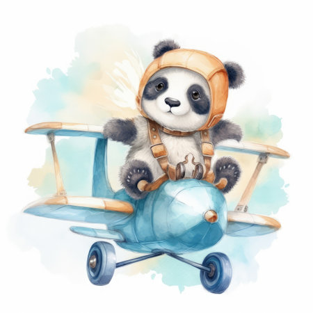 Watercolor teddy bear on white background. Hand drawn illustration.の素材