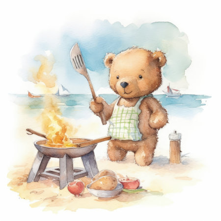 Watercolor teddy bear on white background. Hand drawn illustration.の素材