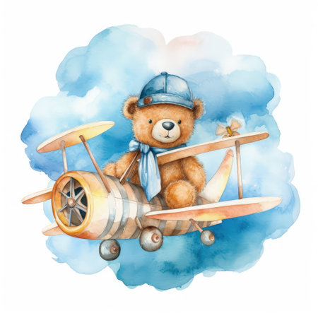 Watercolor teddy bear on white background. Hand drawn illustration.の素材