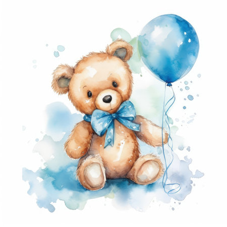 Watercolor teddy bear on white background. Hand drawn illustration.の素材