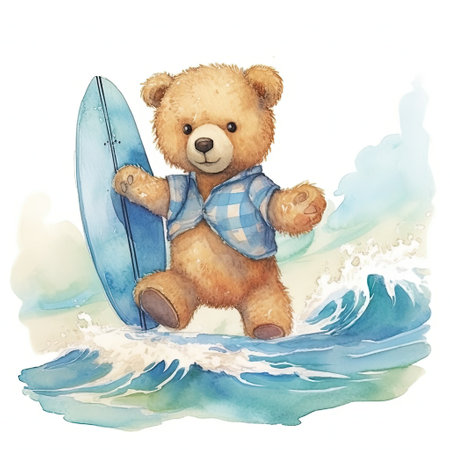 Watercolor teddy bear on white background. Hand drawn illustration.の素材