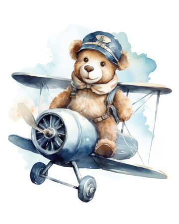 Watercolor teddy bear on white background. Hand drawn illustration.の素材