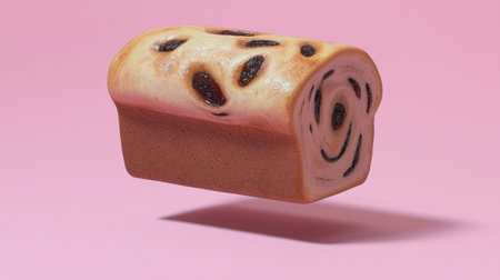 Bread with raisins on a pink background. 3d renderingの素材
