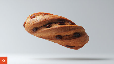 Chocolate chip cookie with raisins on a white background.の素材