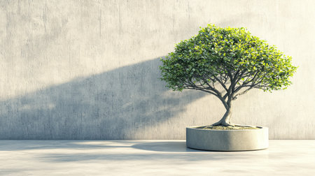 Tree in pot on concrete wall background. Ecology and environment concept.の素材