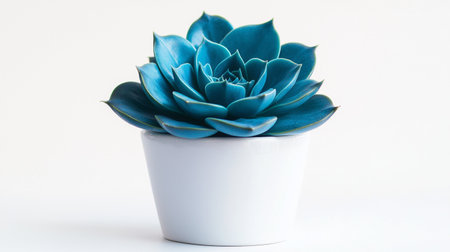 Blue succulent in white pot isolated on white background, clipping pathの素材