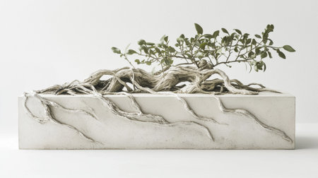 Bonsai tree in pot on white background, clipping path includedの素材