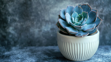 Succulent plant in a pot on a dark stone background.の素材