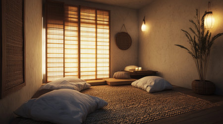 3d rendering of a Japanese style bedroom in a traditional Japanese styleの素材