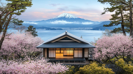 Mt. Fuji and Cherry Blossom at Lake Kawaguchikoの素材