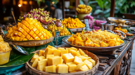Tropical fruit on the street market in Bangkok, Thailand.の素材