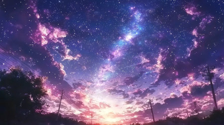 A captivating starry night sky rich with colorful nebulas and dynamic clouds, creating a stunning backdrop for artistic and cosmic themes in design.の素材