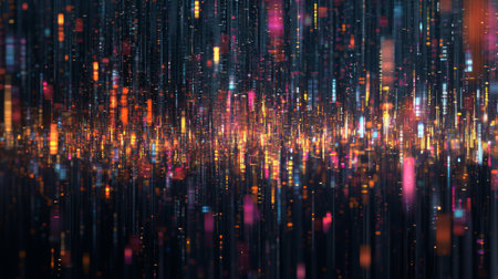 A captivating abstract background featuring colorful vertical stripes and sparkling light particles that create a dynamic and energetic atmosphere ideal for various creative projects.の素材