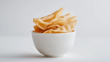 A mouthwatering arrangement of crispy dumplings stacked in a white bowl. Ideal for food photography projects, restaurant menus, and culinary blogs focused on authentic cuisine.の素材