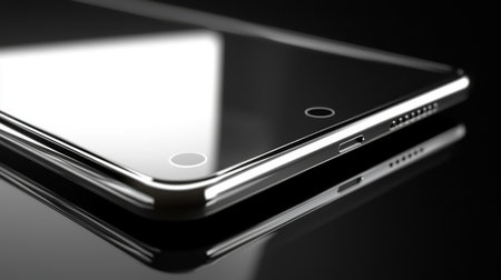 A contemporary smartphone showcasing a sleek design and stunning reflection, perfect for illustrating themes of innovation, technology, and modern communication.の素材