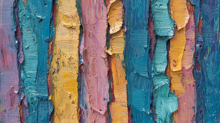 Captivating abstract texture displaying vibrant strokes of color on a canvas surface. This unique artwork combines shades of blue, pink, yellow, and green.の素材