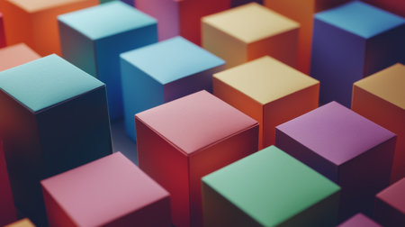An eye-catching arrangement of colorful geometric blocks forming an abstract background. Ideal for artistic projects, educational materials, or playful designs.の素材