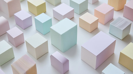 A stunning flat lay of colorful pastel cubes and rectangles arranged playfully on a soft background, perfect for creative projects, design inspiration, and artistic expression.の素材