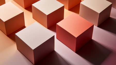 A captivating arrangement of colorful cubes casting soft shadows on a gradient backdrop. Ideal for artistic projects, design concepts, and modern presentations.の素材