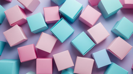A vibrant arrangement of colorful pastel cubes in shades of pink and blue, creating an eye-catching background ideal for various creative and artistic projects.の素材