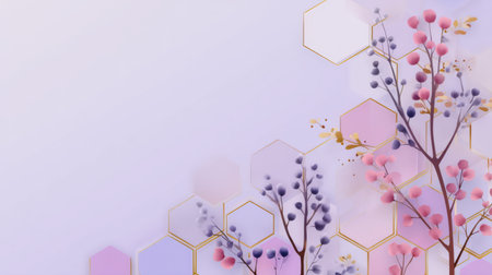 A captivating floral abstract background featuring geometric shapes and branches in soft pastel colors. Perfect for design projects and presentations.の素材
