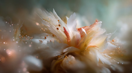 A stunning close-up capture of soft flower petals that radiate a gentle glow. The image highlights the intricate details, colors, and textures of nature, creating a serene and tranquil atmosphere.の素材