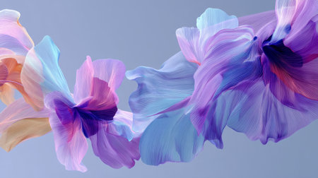 This visually captivating image showcases colorful abstract waves resembling flowing fabric, featuring a seamless blend of soft textures and elegant hues.の素材