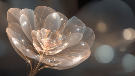 A stunning ethereal flower featuring transparent petals and a gentle glow, creating a harmonious blend of beauty and abstract elegance. Perfect for artistic inspiration.の素材