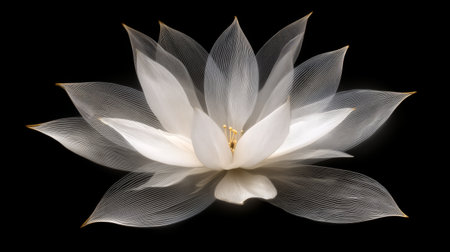 Stunning white lotus flower with delicate petals against a black backdrop, embodying elegance and purity. Perfect for nature-themed projects and design.の素材