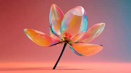 Stunning glass flower sculpture showcases vibrant colors against a gradient background. Ideal for art enthusiasts and modern decor lovers.の素材