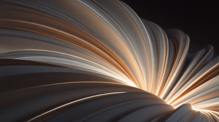 This image showcases abstract flowing shapes illuminated by soft light against a dark backdrop. The elegant curves and smooth texture evoke feelings of warmth and serenity.の素材