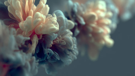 This stunning abstract piece showcases fluid shapes resembling blooms in soft colors. The ethereal design evokes a sense of tranquility and elegance, perfect for various applications.の素材