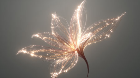 This mesmerizing image features an ethereal flower radiating soft light, with delicate strands creating a stunning visual effect on a neutral background.の素材