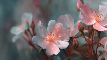 Captivating close-up of delicate pink flowers with soft petals, showcasing the beauty of nature. A perfect representation of spring and tranquility in vibrant hues.の素材