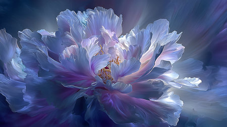 This stunning image showcases a soft, dreamy flower with intricate petals in shades of purple and blue, offering a tranquil and artistic contribution to floral imagery.の素材