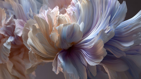 This captivating image features a vibrant and abstract floral design, showcasing fluid shapes and soft pastel hues that create a serene and ethereal atmosphere.の素材