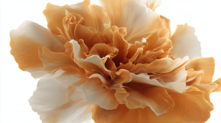 This image showcases an elegant flower with ruffled petals in soft cream and warm peach tones, ideal for use in floral decor, design projects, or artistic inspiration.の素材