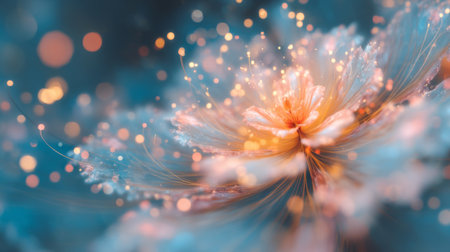 Discover a stunning abstract representation of a flower, illuminated by mesmerizing soft colors and sparkling lights, creating a sense of tranquility and beauty.の素材