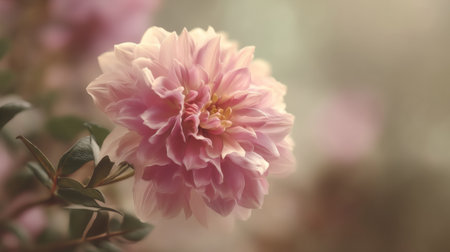 A soft-focused image of a delicate pink flower showcasing its intricate petals. This exquisite floral display brings a sense of calmness and tranquility, perfect for various design projects.の素材