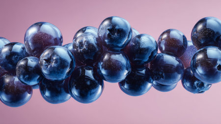 This vibrant image showcases fresh blueberries against a soft pink background, emphasizing their rich color and natural texture, perfect for culinary inspiration.の素材