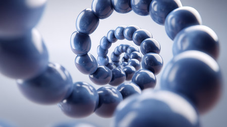 Captivating abstract visual of blue spheres forming a swirling helix, symbolizing infinity and innovation, perfect for modern design and scientific concepts.の素材