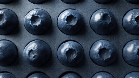 A collection of fresh blueberries beautifully arranged on a dark background. Ideal for culinary and food photography, capturing their vibrant color and unique shape.の素材