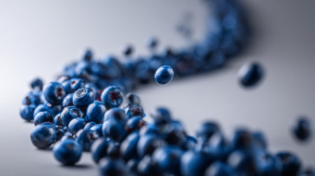 A stunning close-up of fresh blueberries, showcasing their vibrant color and texture. Perfect for health, culinary, and organic food themes in photography.の素材