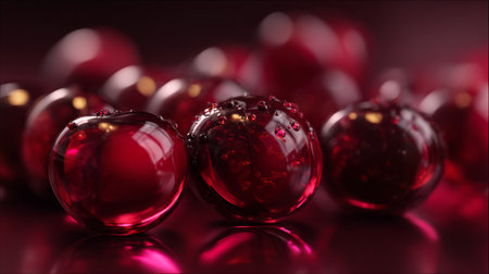 A captivating closeup of glimmering red orbs with bubbles, creating an enchanting atmosphere. Ideal for creative projects, backgrounds, and abstract art displays.の素材