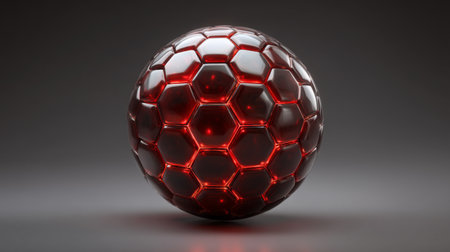 A striking red sphere featuring hexagonal patterns, set against a dark background, ideal for use in modern and abstract artistic designs for various applications.の素材