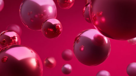 Stunning abstract image showcasing floating shiny spheres in shades of pink and red. A visually captivating design perfect for modern decor or creative projects.の素材