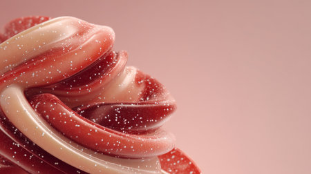 This dynamic abstract image features swirling shapes in red and white, enhanced by a hint of sparkle against a soft pink backdrop, ideal for creative projects.の素材