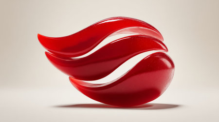 A vibrant abstract artwork featuring smooth, glossy red shapes that evoke a sense of motion and creativity, perfect for contemporary design projects and artistic concepts.の素材