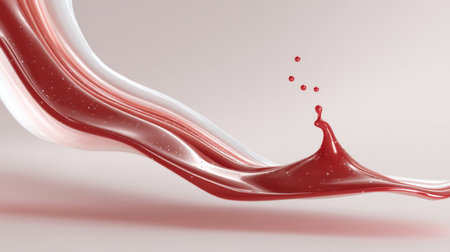 This captivating abstract visual showcases a smooth, flowing wave of red liquid with shimmering droplets, perfect for creative projects or artistic expressions.の素材