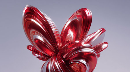 This stunning abstract sculpture features flowing forms in vibrant red and silver, capturing a sense of dynamic elegance and contemporary artistic expression.の素材